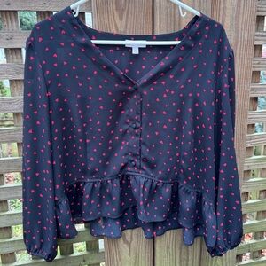 Candie's Women’s Black Blouse with Red Heart Design
EUC Size XL